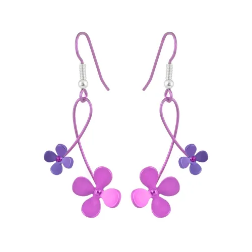 Double Four Petal Pink Drop & Dangle Earrings